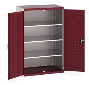 40021098.** Heavy Duty Bott cubio cupboard with perfo panel lined hinged doors. 1050mm wide x 650mm deep x 1600mm high with 3 x100kg capacity shelves....